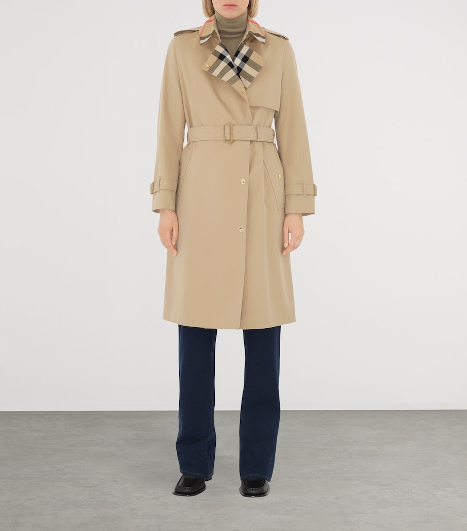 Burberry Yellow Cotton Check-Collar Trench Coat