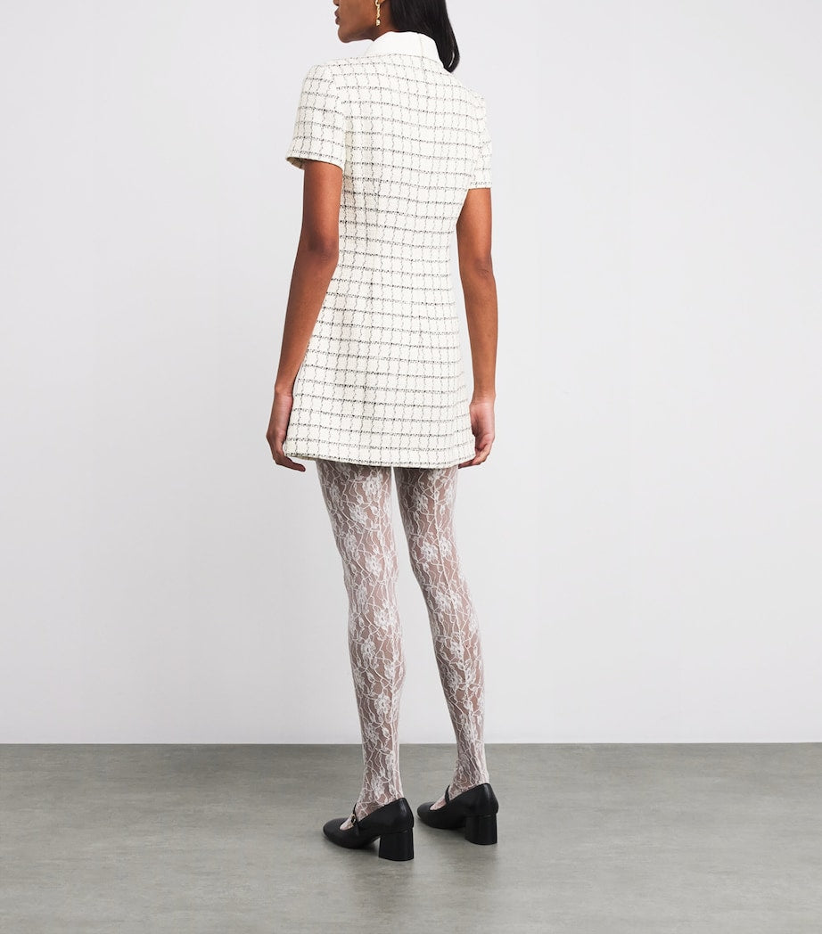 Self-Portrait Ivory Bouclé Check Mini Dress