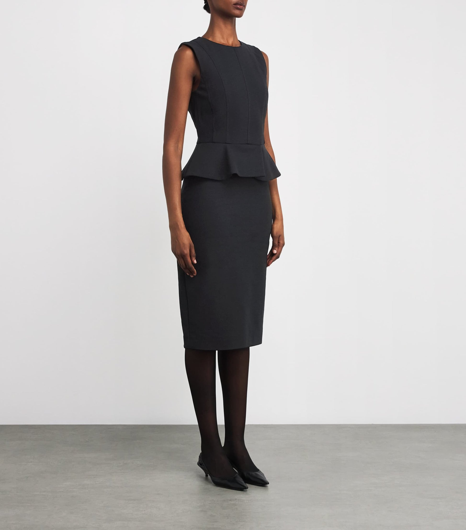 Max Mara Black Jersey Peplum-Detail Midi Dress