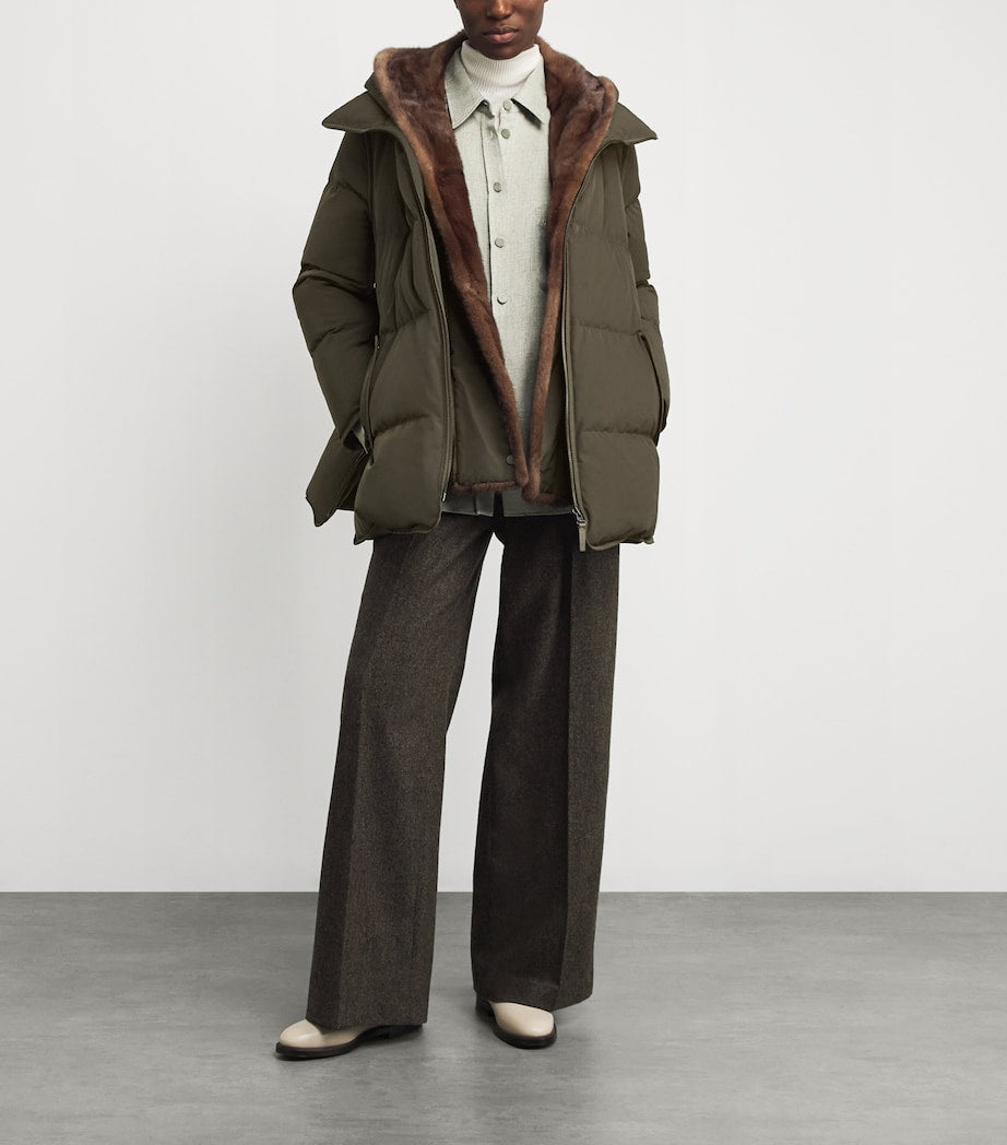 Yves Salomon Green Down-Mink Technical Puffer Jacket (76cm)