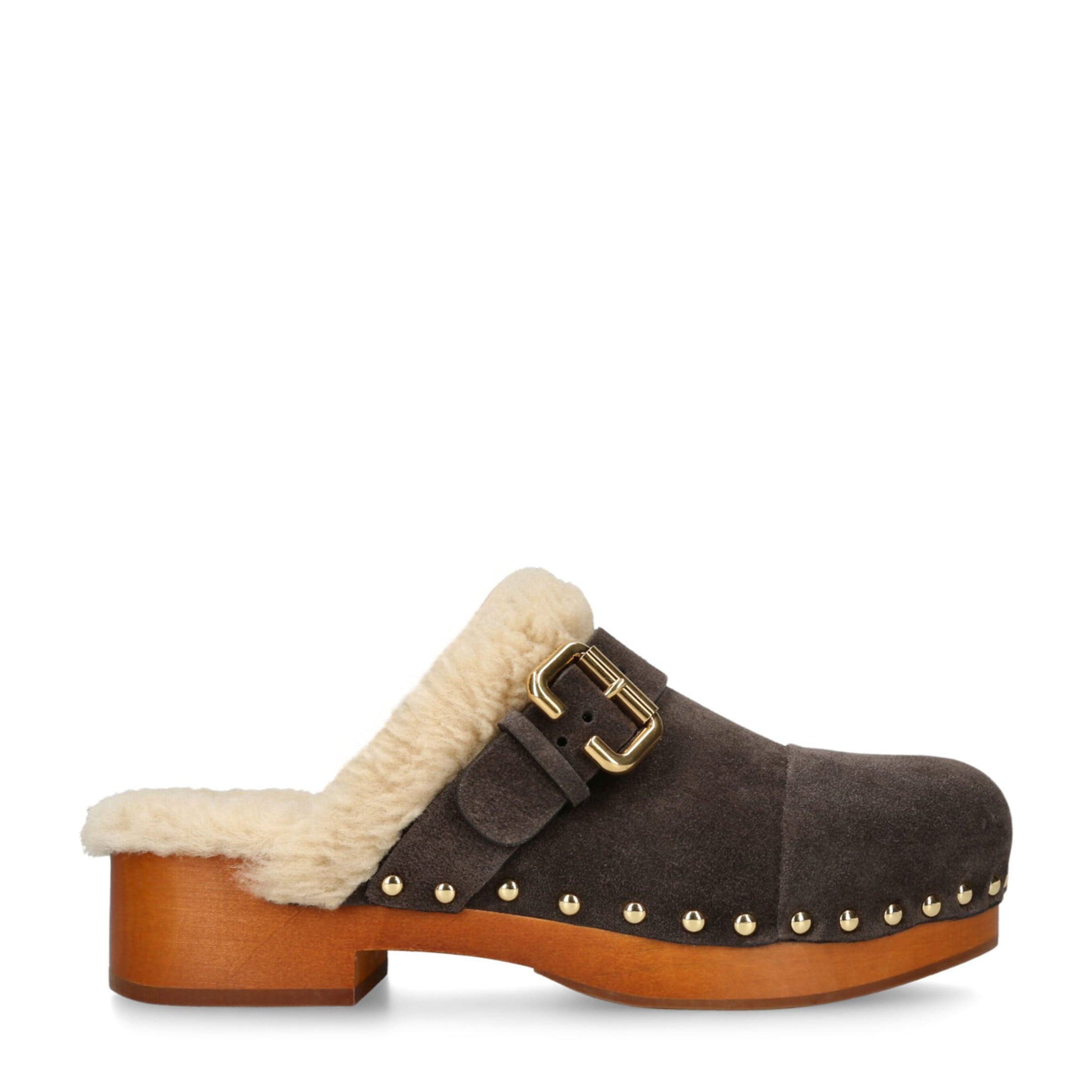 Brown Suede-Shearling Jeannete Mules