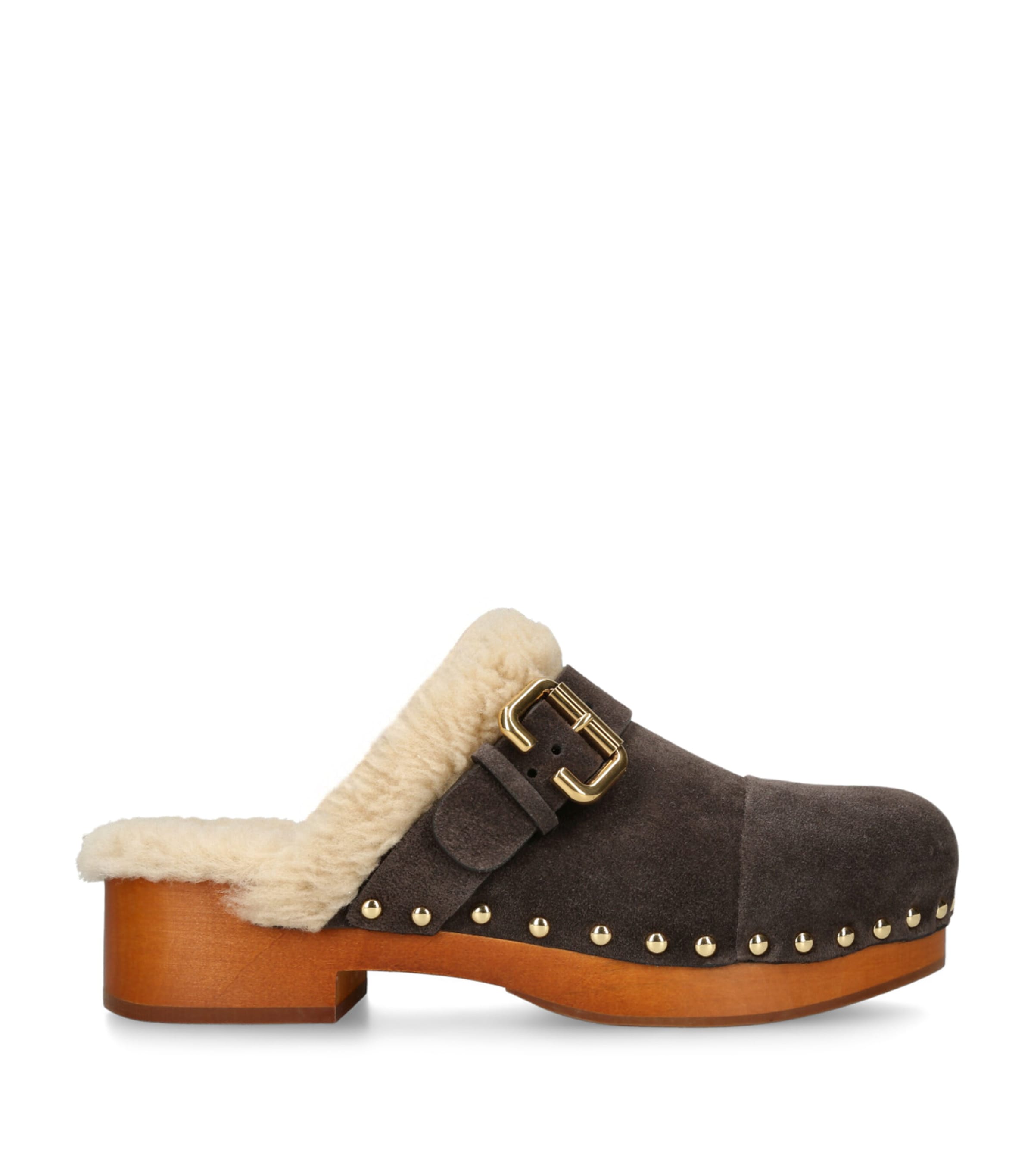 Brown Suede-Shearling Jeannete Mules