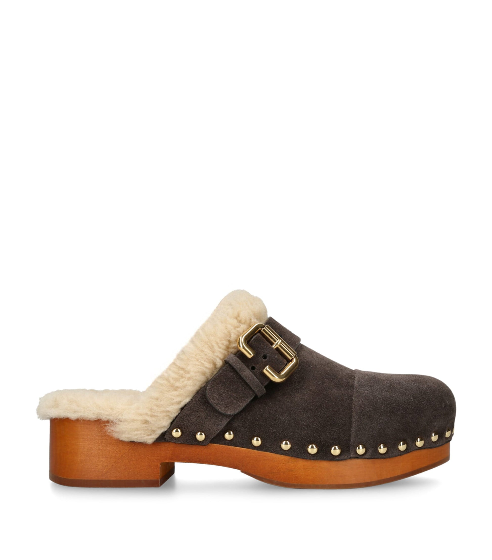 Brown Suede-Shearling Jeannete Mules