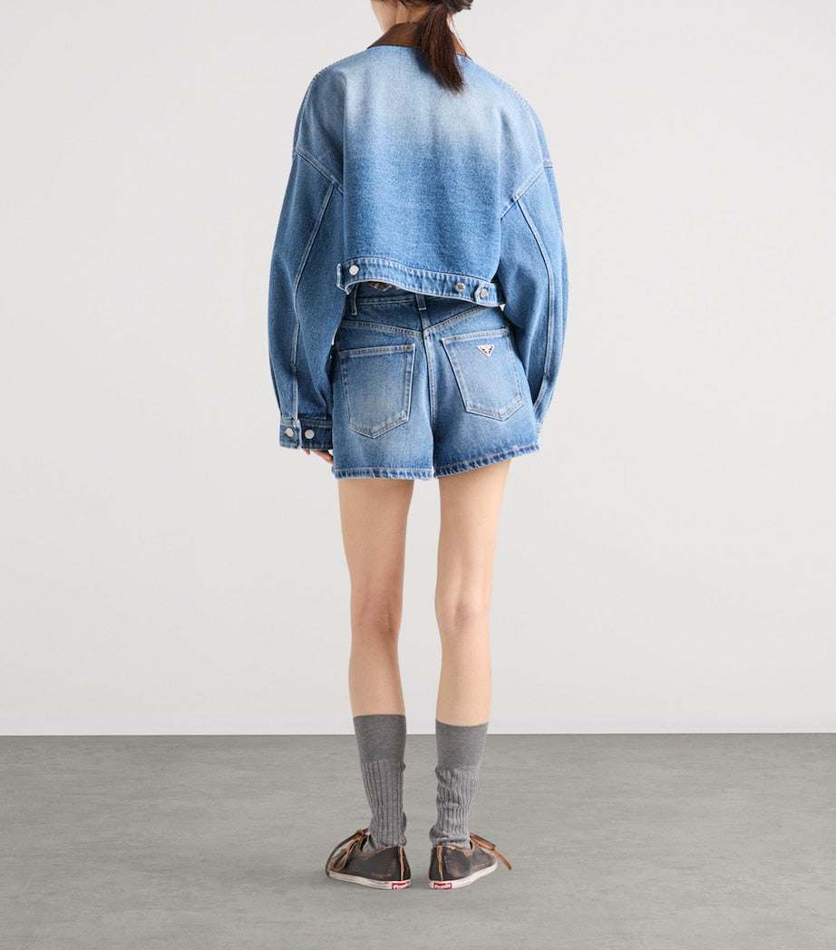 Prada Blue Denim High-Waist Shorts
