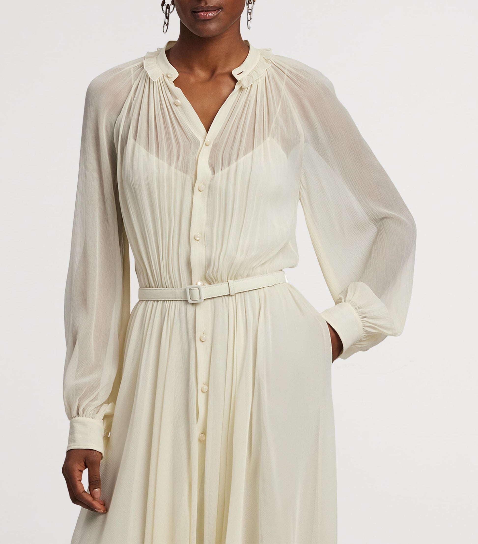 Ralph Lauren Collection Beige Mulberry Silk Grantly Midi Shirt Dress