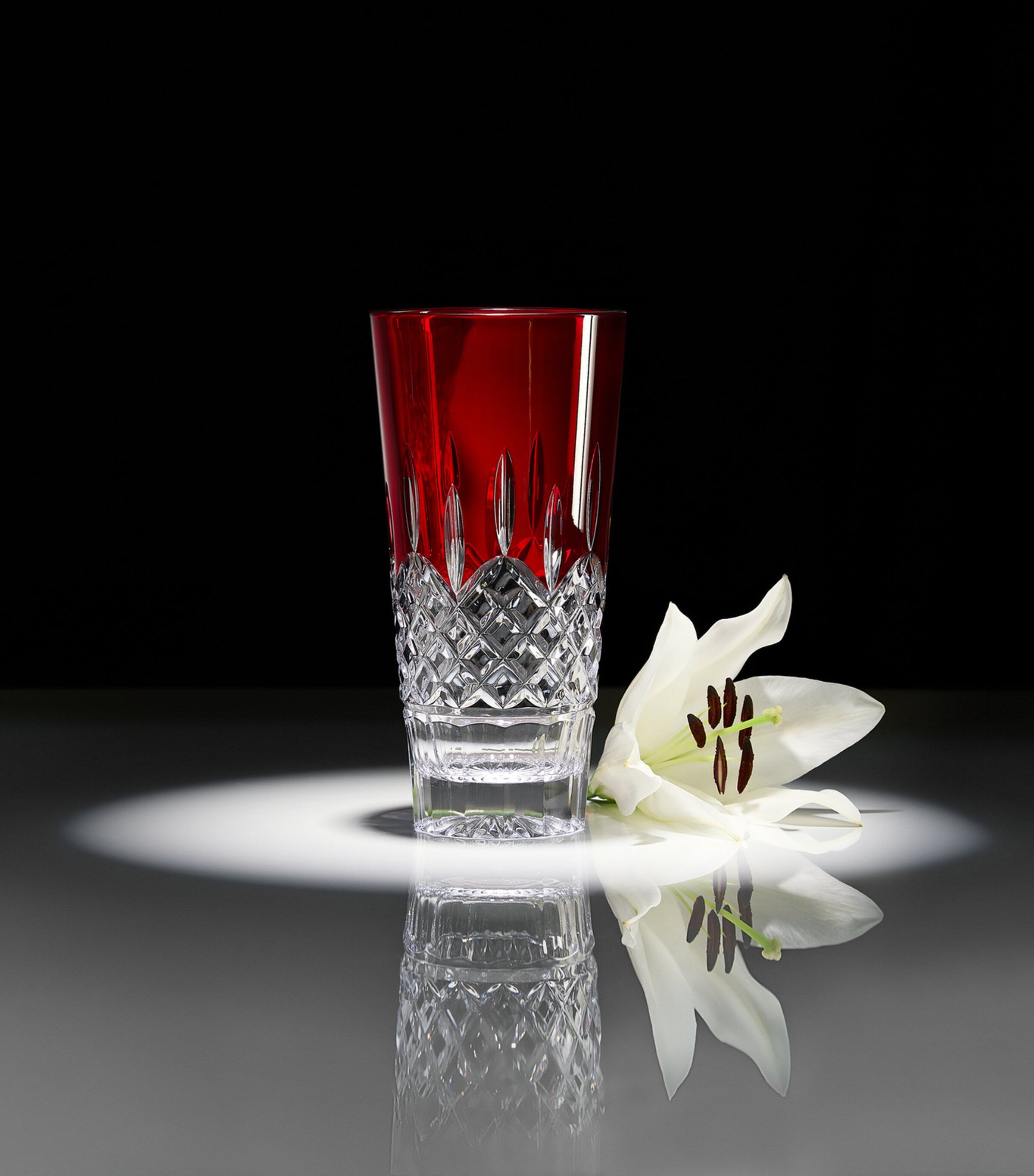 Crystal Lismore Red Vase (25cm)