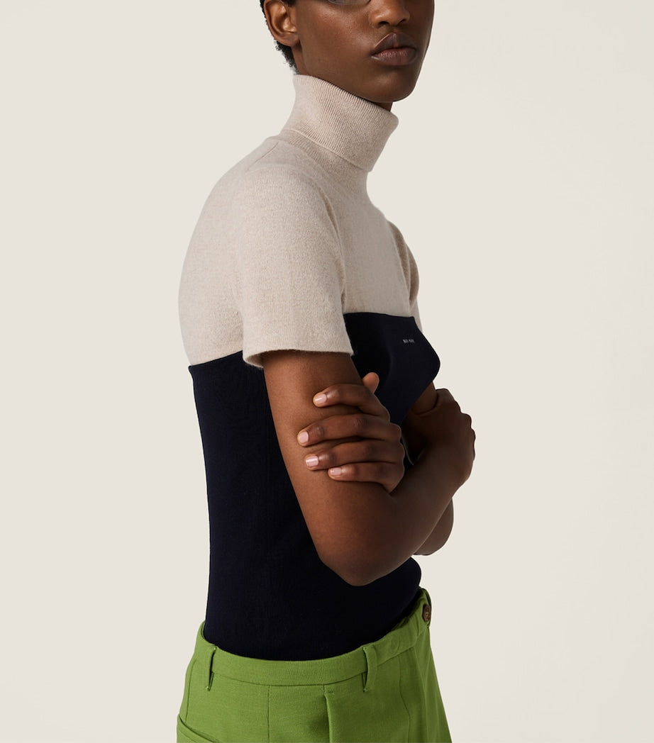 Blue Cotton Knitted Logo Tube Top