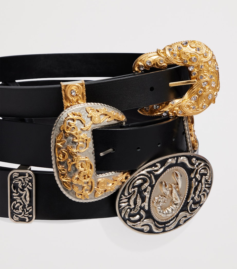 Black Leather Triple Western Belt