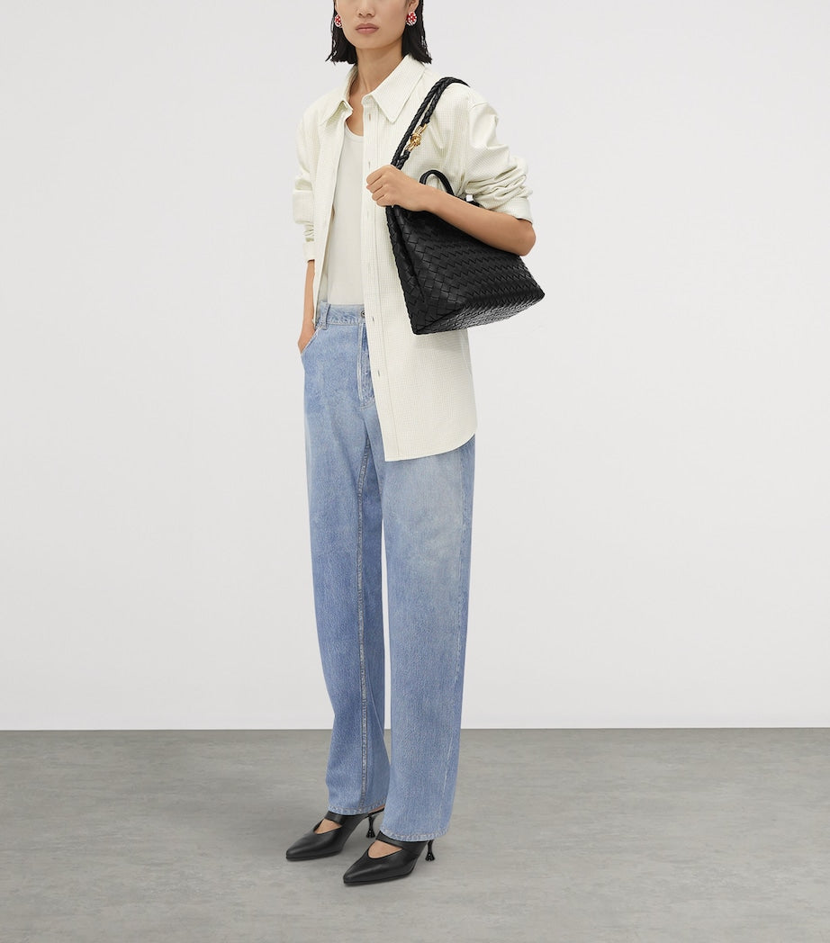 Grey Leather Andiamo Top-Handle Bag