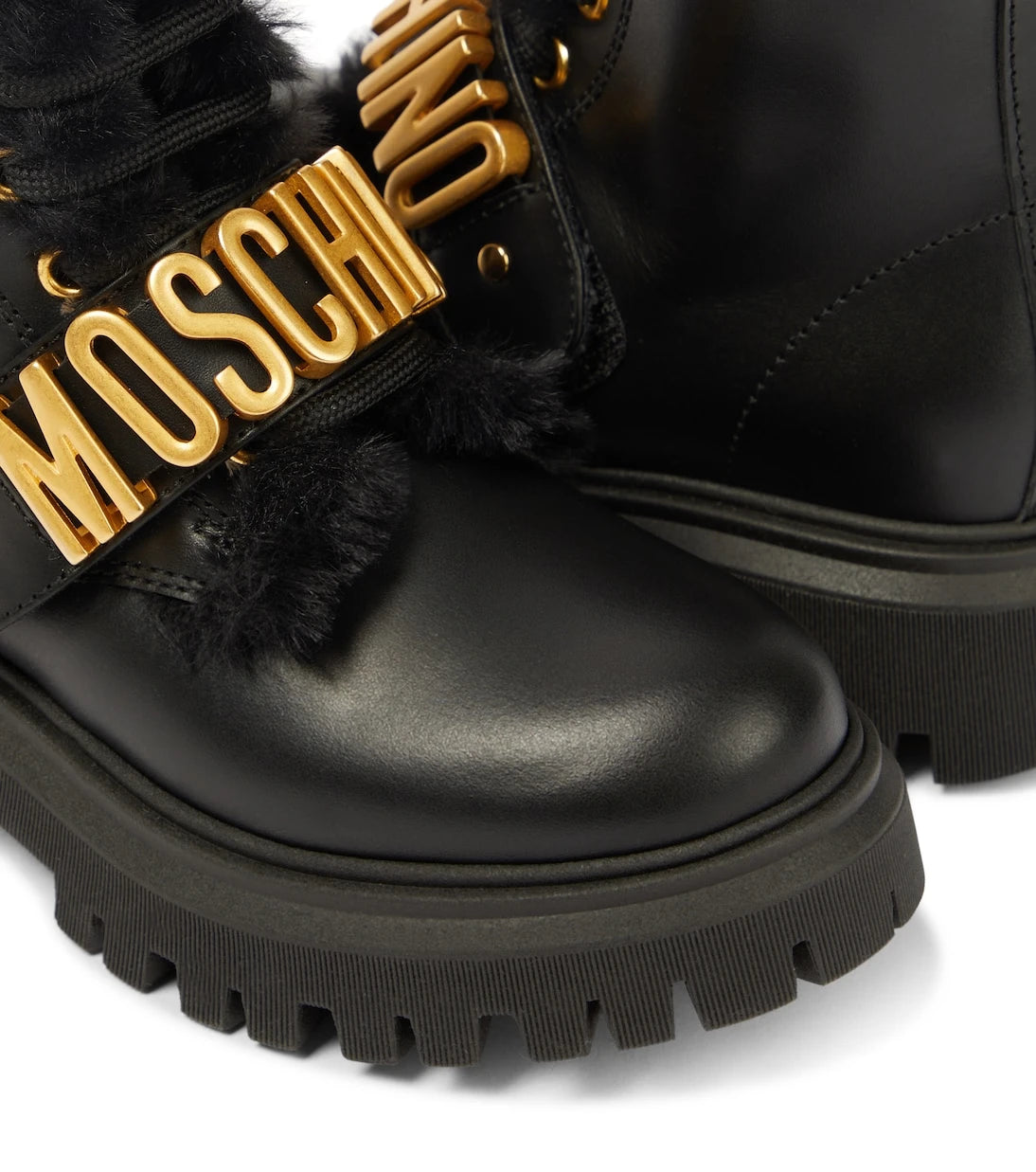 Moschino Kids - جزمة جلدية بشعار العلامة
