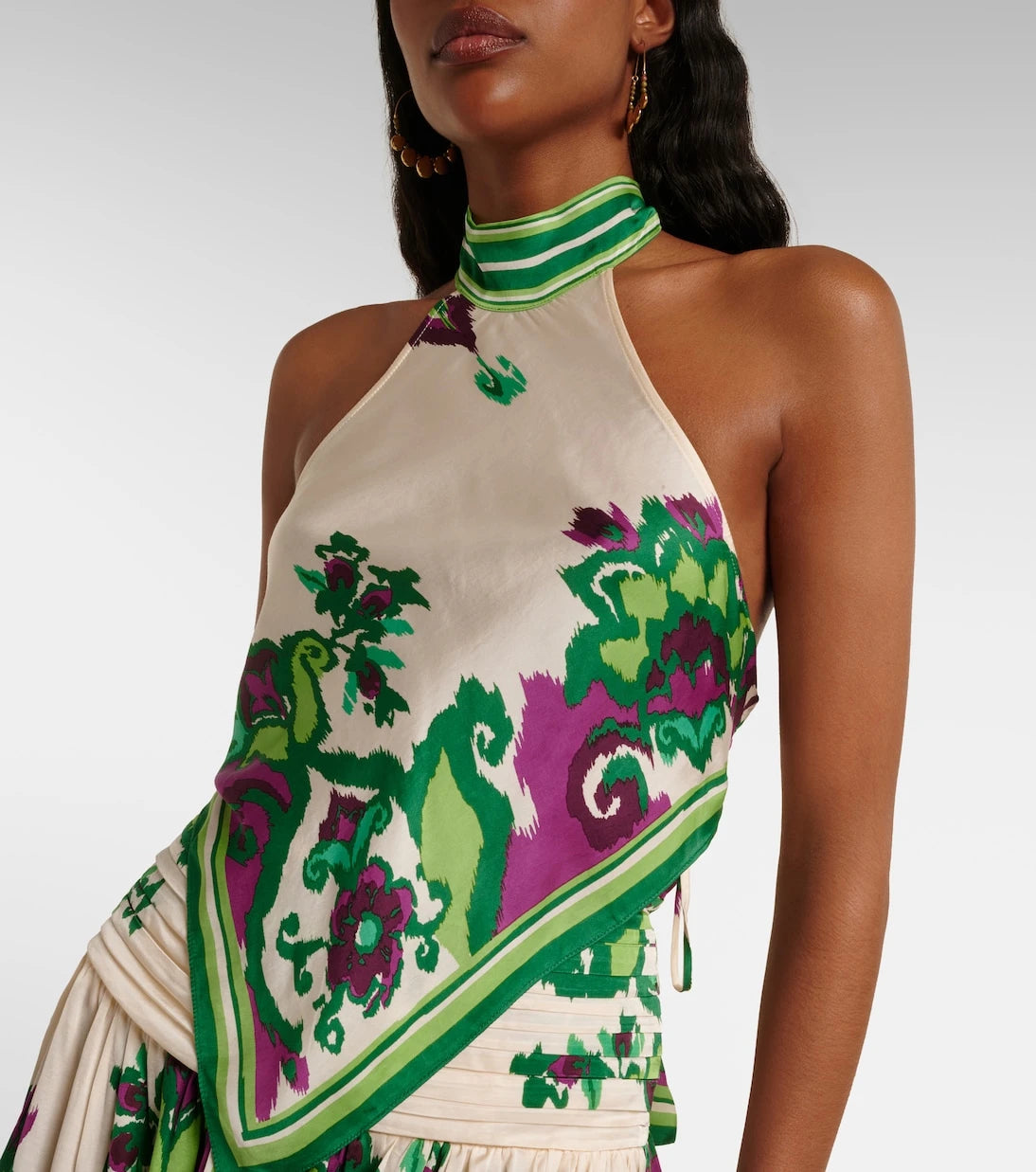 Poupette St Barth - Guilia printed halterneck satin top