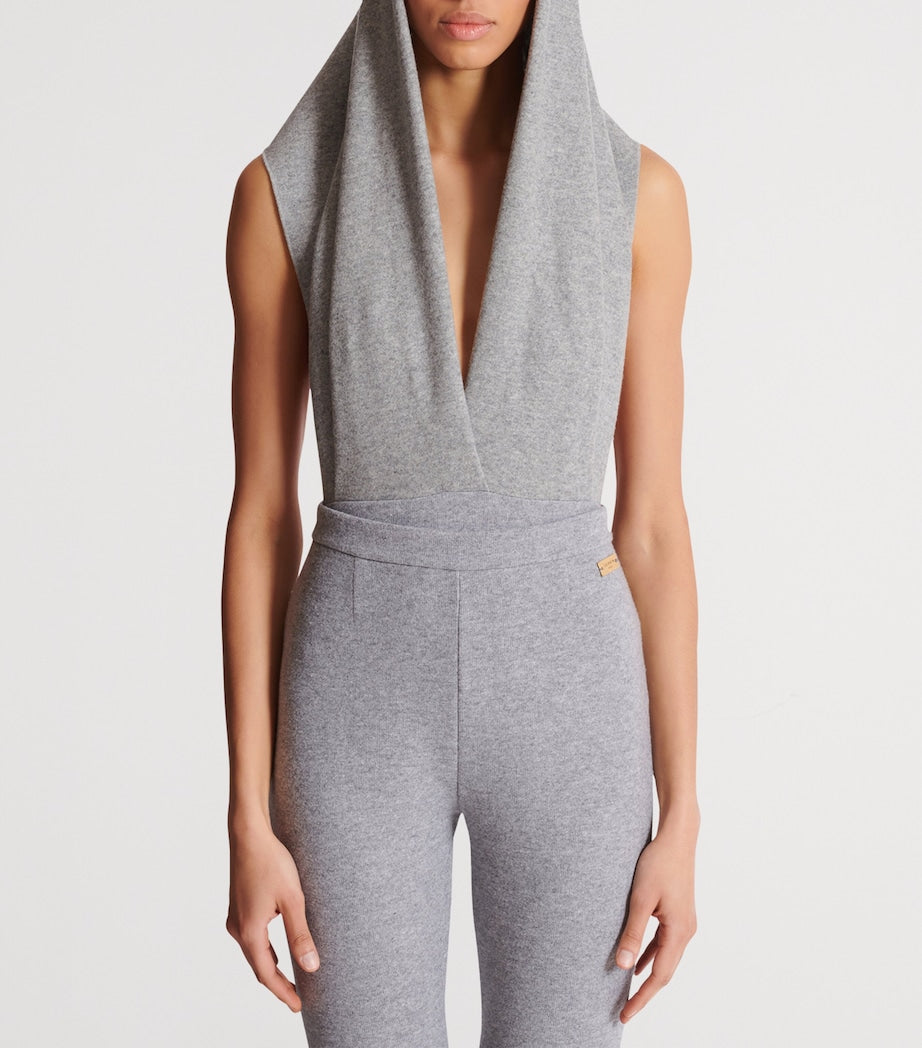 Balmain Grey Draped Hooded Bodysuit