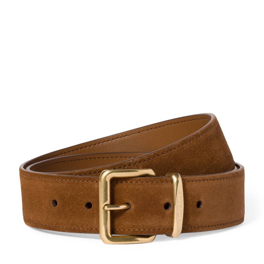 Brown Suede Engraved-Buckle Belt
