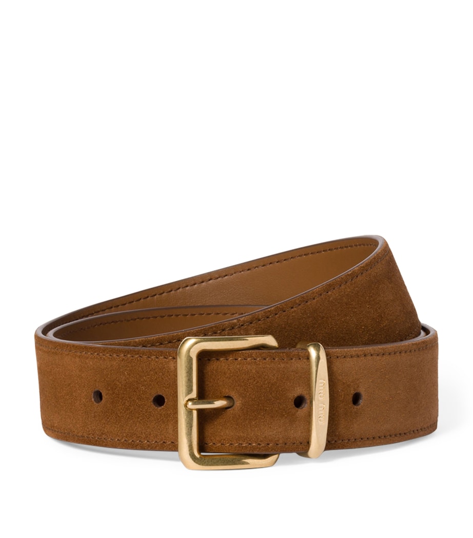 Brown Suede Engraved-Buckle Belt