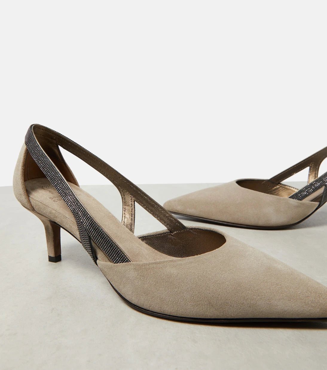 Brunello Cucinelli - Embellished suede slingback pumps