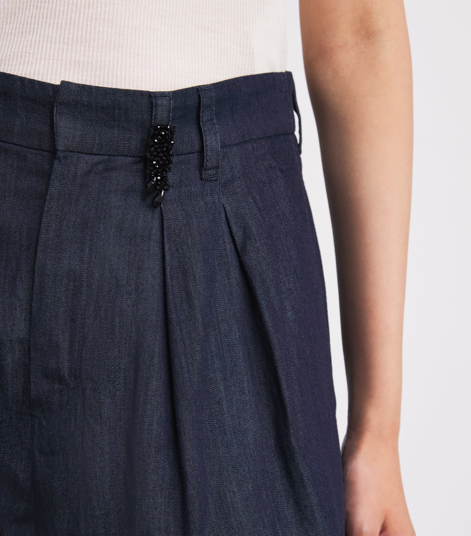 Max Mara Blue Denim Embellished Trousers