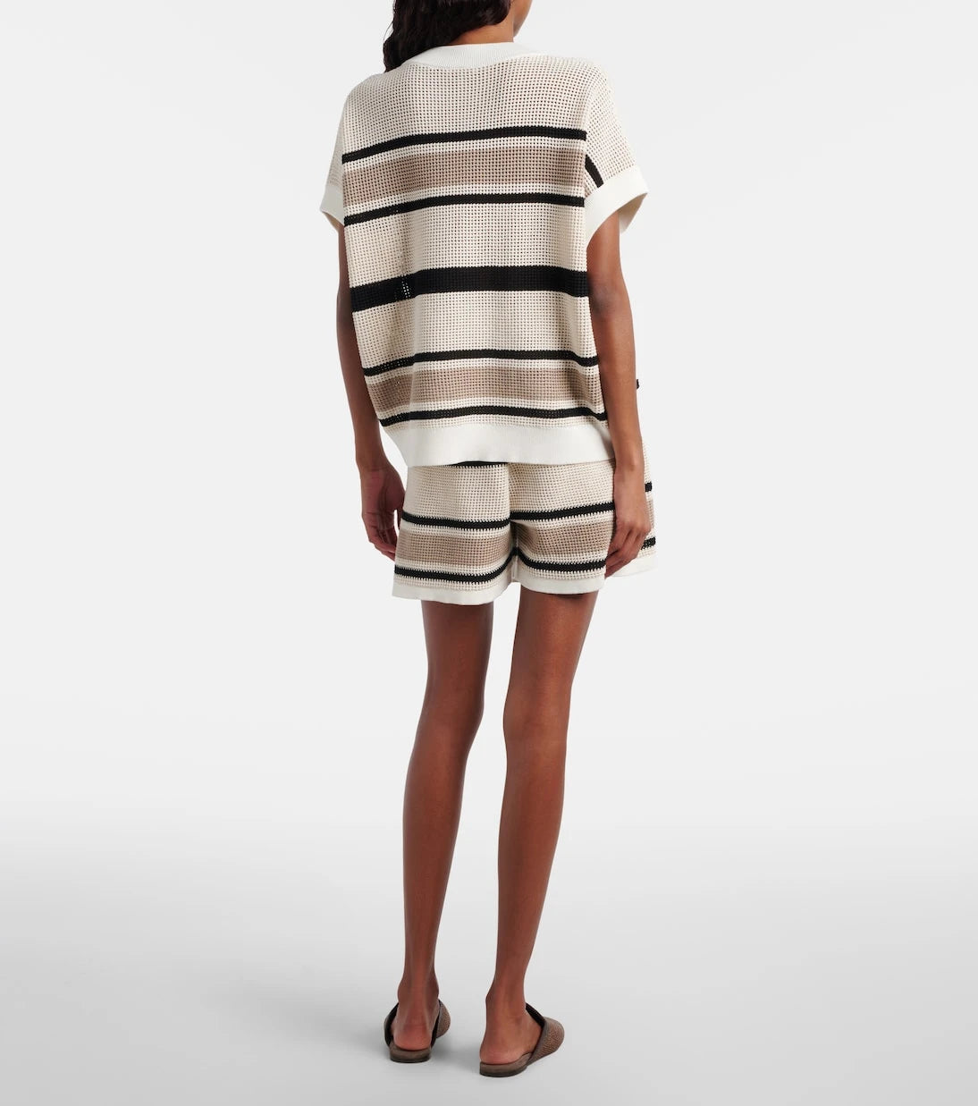 Brunello Cucinelli - Open-knit striped cotton shorts