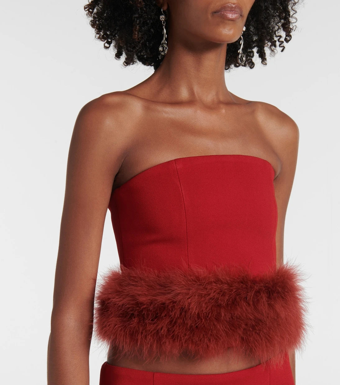 Blumarine - Feather-trimmed crêpe crop top