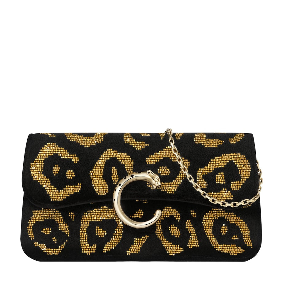 Mini Beaded Panthère de Cartier Shoulder Bag BLACK