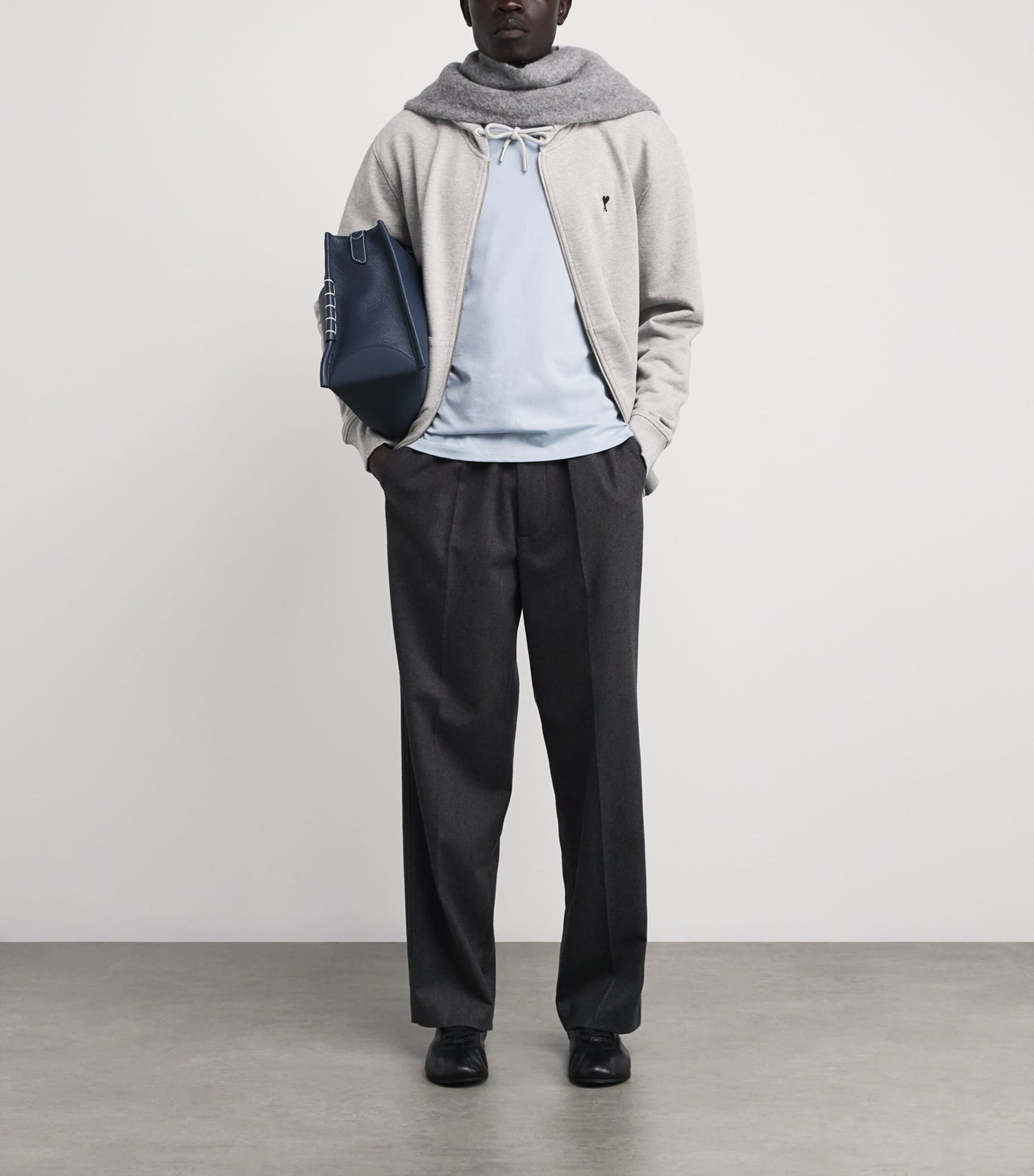 AMI Paris Grey Organic Cotton Ami de Coeur Zip-Up Hoodie