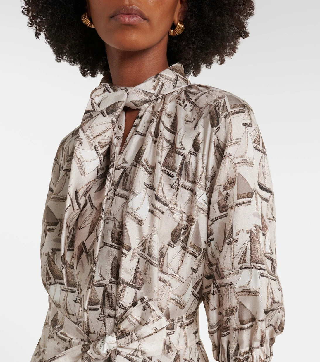 Max Mara - Printed tie-neck silk twill midi dress