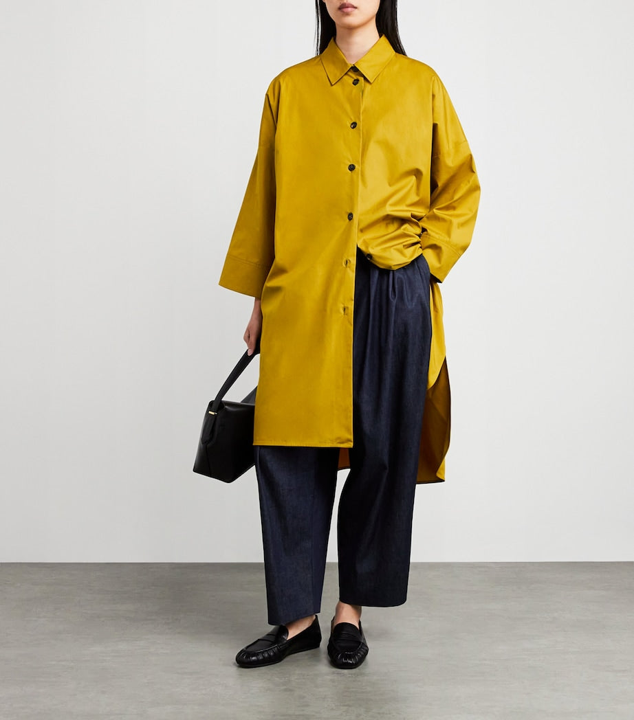 Yellow Cotton Midi Shirt Dress
