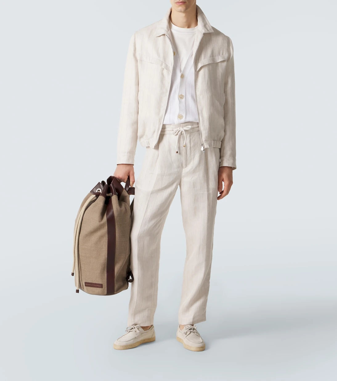 Brunello Cucinelli - Striped linen and cotton straight pants