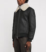 Moose Knuckles Black Shearling-Trim Leather Bomber Jacket