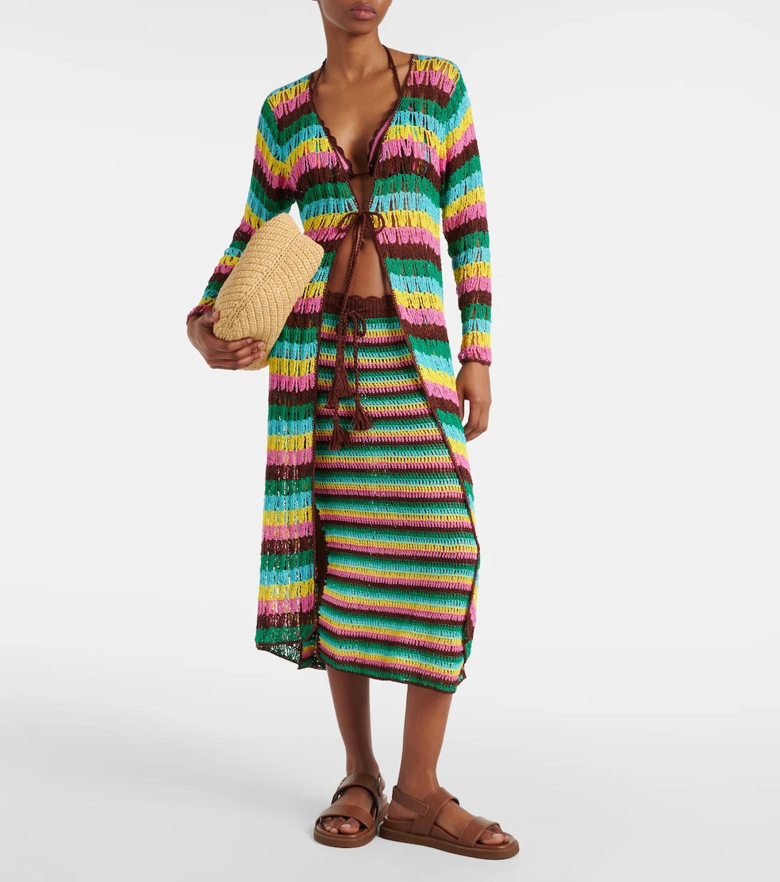 Anna Kosturova - Striped crochet cotton beach cover-up