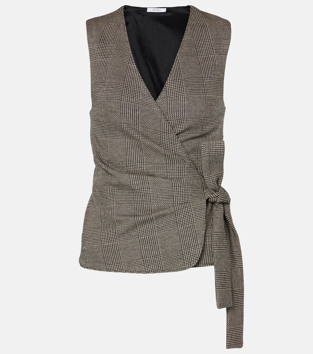 Max Mara - Adige houndstooth wool-blend wrap top