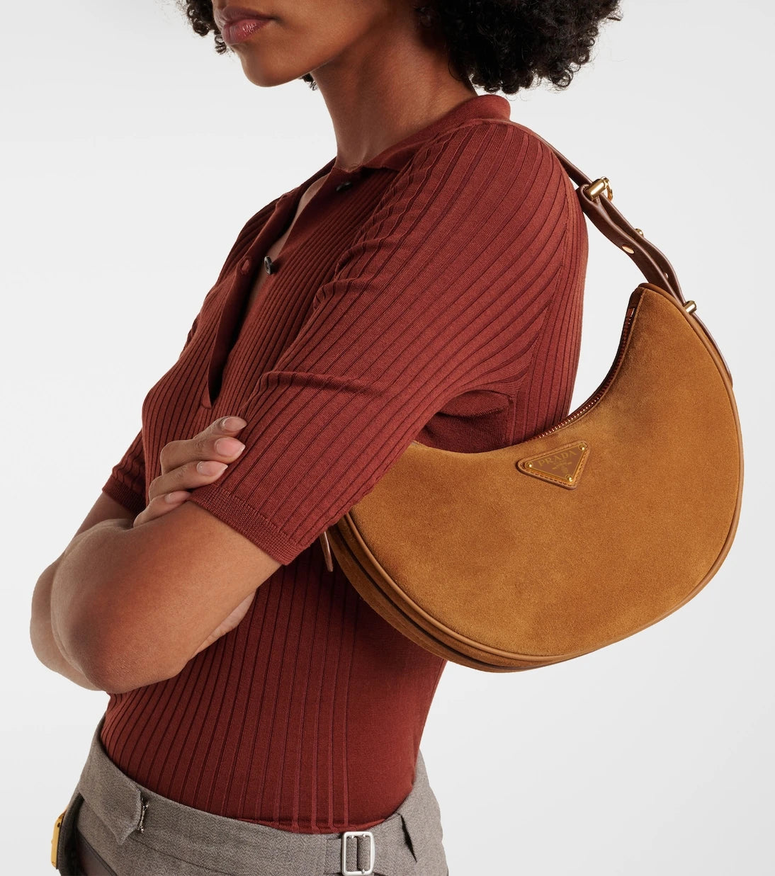 Prada - Prada Arqué suede shoulder bag