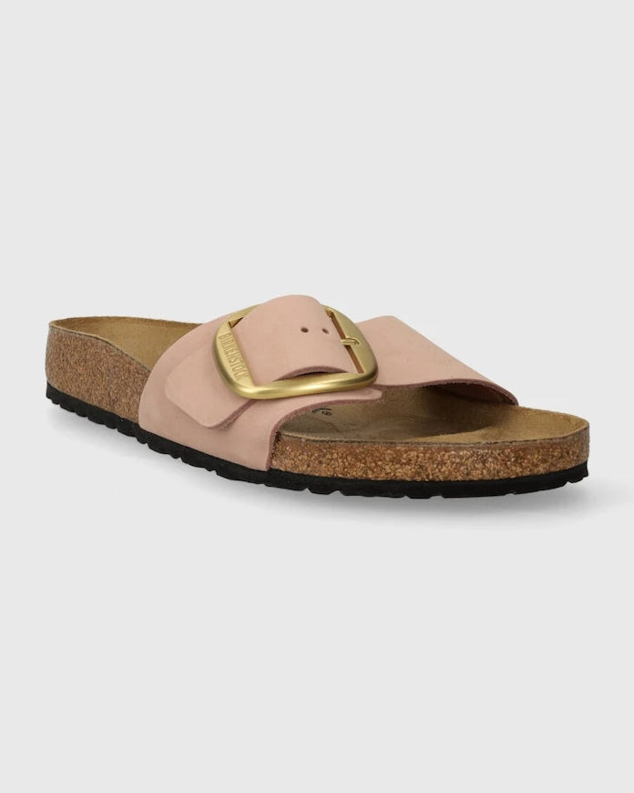 Birkenstock düz tabanlı kadın nubuk Madrid Big Buckle terlik