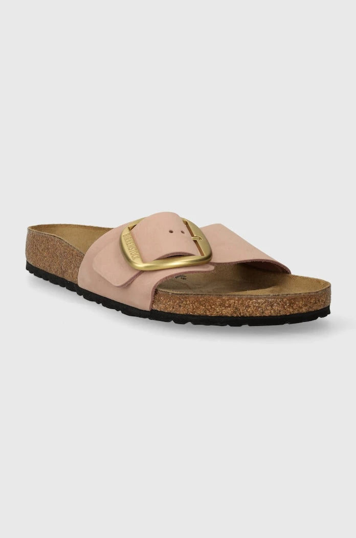 Birkenstock düz tabanlı kadın nubuk Madrid Big Buckle terlik
