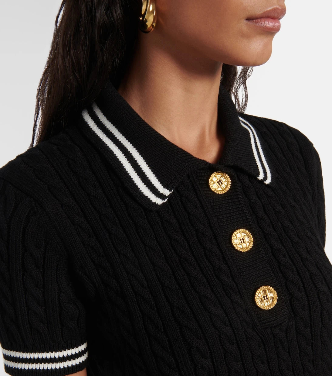 Alessandra Rich - Cable-knit cropped cotton polo shirt