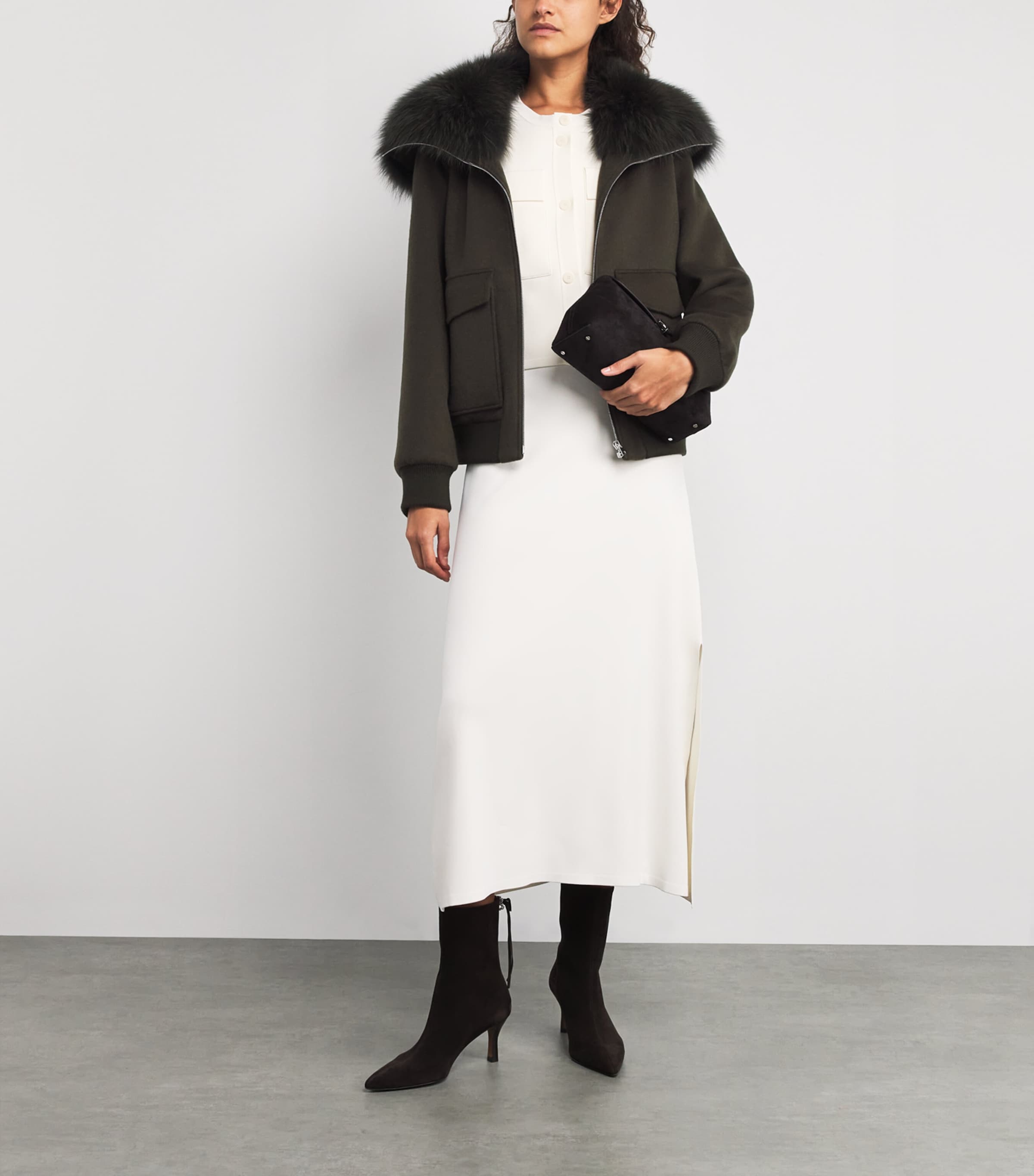 Yves Salomon Beige Wool-Cashmere Fur-Trim Jacket
