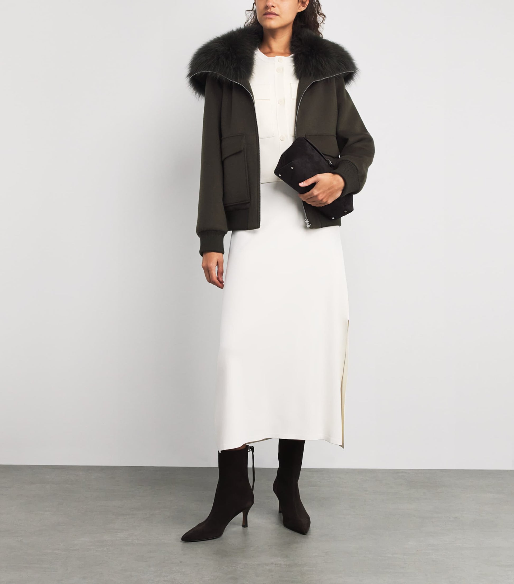 Yves Salomon Beige Wool-Cashmere Fur-Trim Jacket