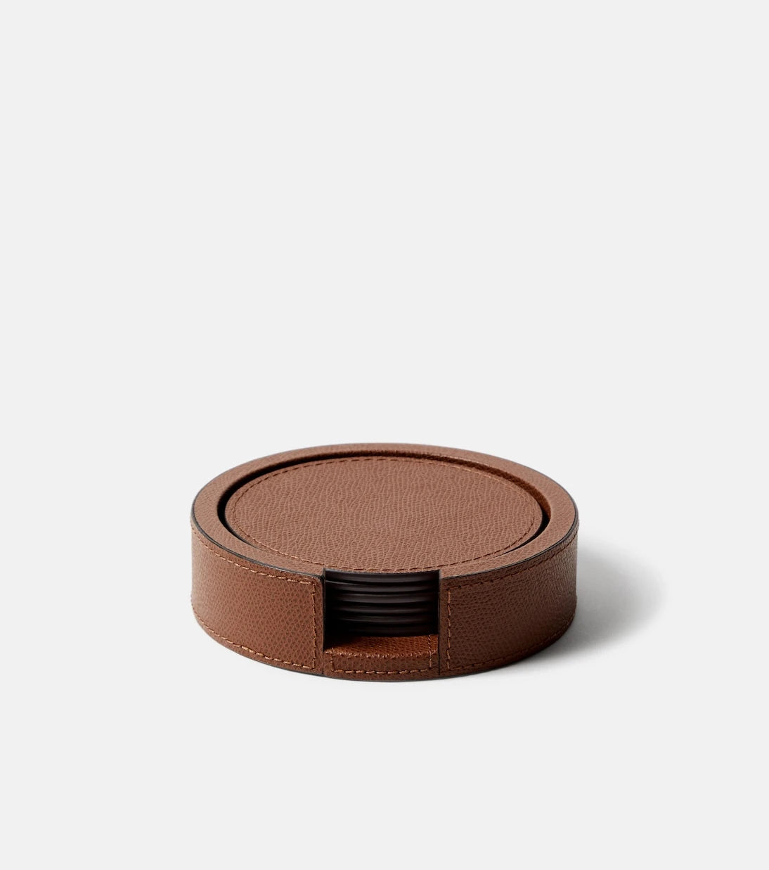 Giobagnara - Set of 6 leather coasters with holder