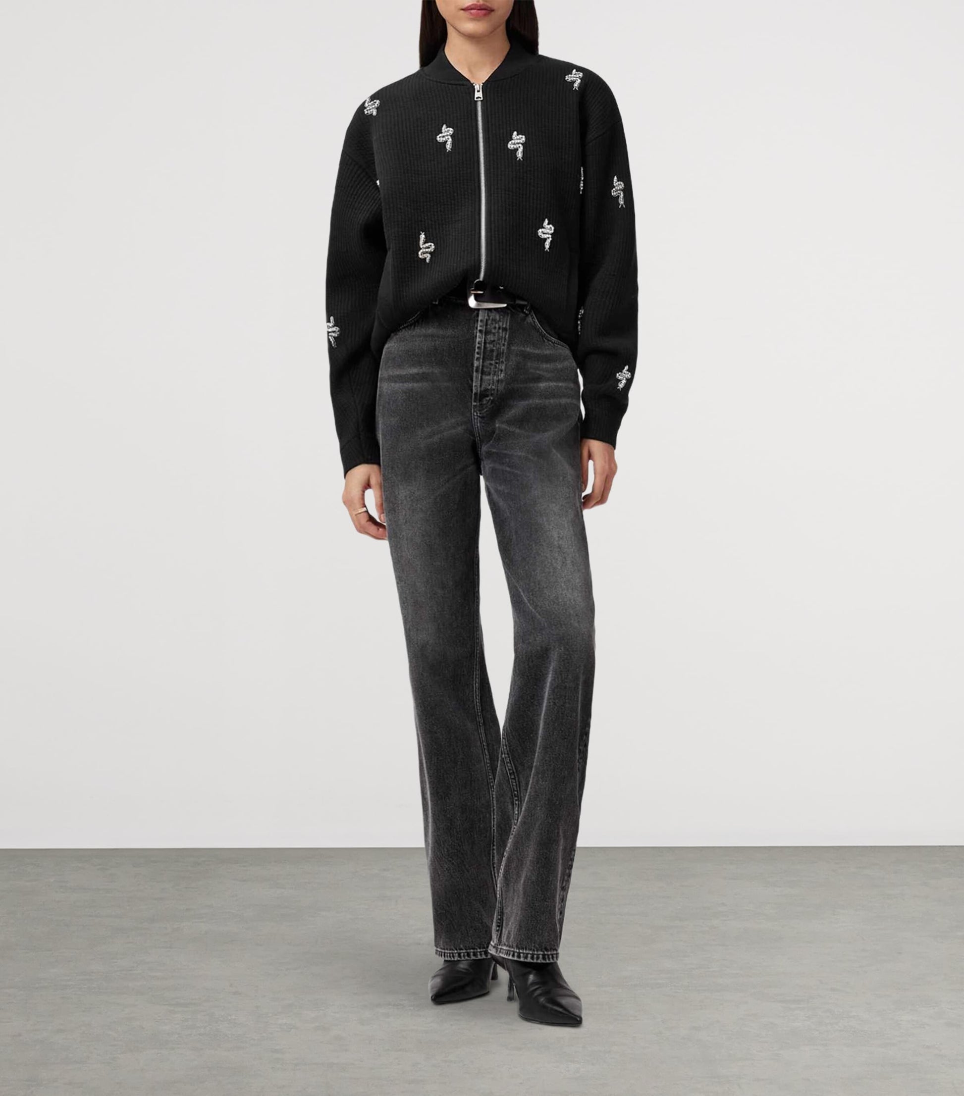 Black Embellished Rhea Bea Bomber Jacket