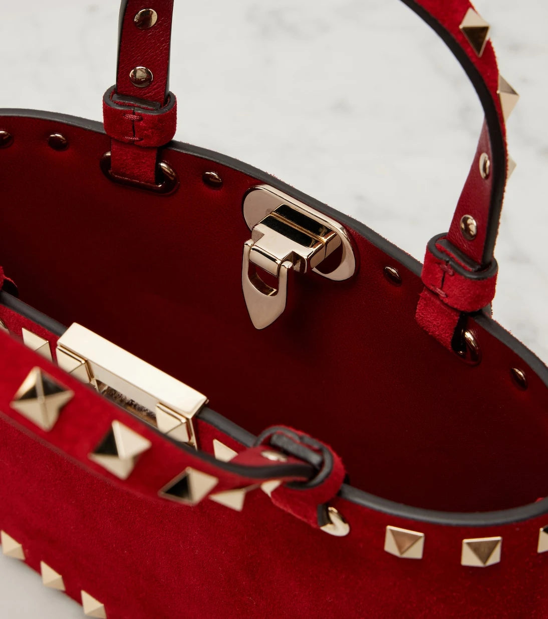 Valentino Garavani - Rockstud Mini suede top-handle bag