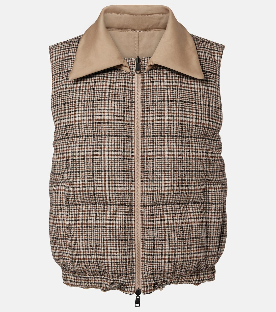 Brunello Cucinelli - Checked leather-trimmed down vest