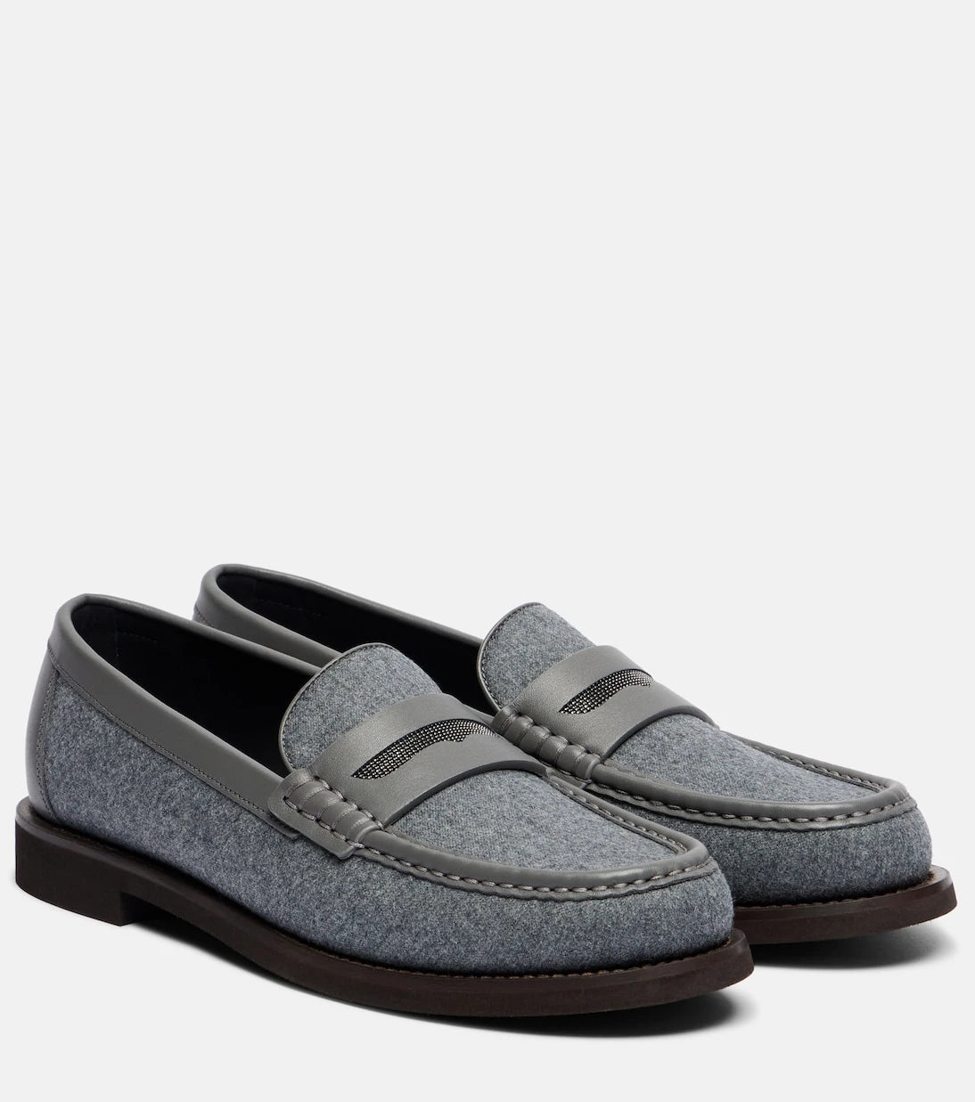 Brunello Cucinelli - Monili leather-trimmed loafers