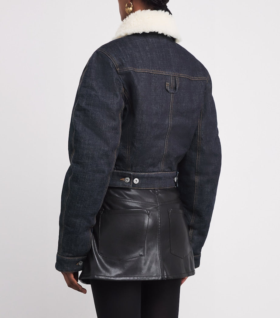 Jacquemus Navy Shearling-Trim Denim Bomber Jacket
