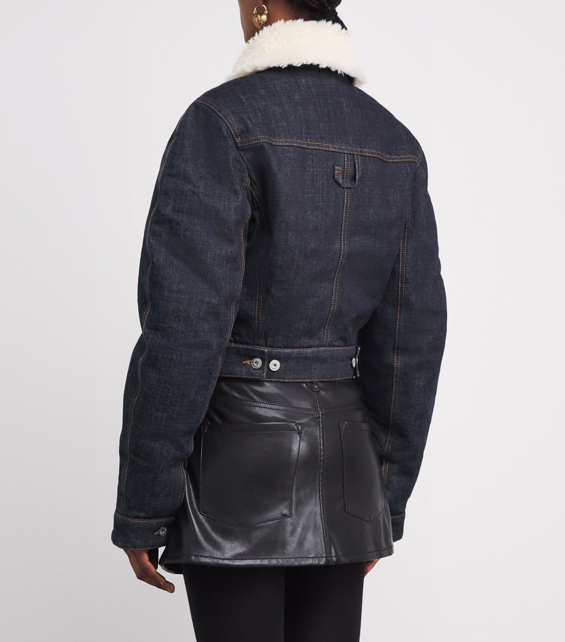 Jacquemus Navy Shearling-Trim Denim Bomber Jacket