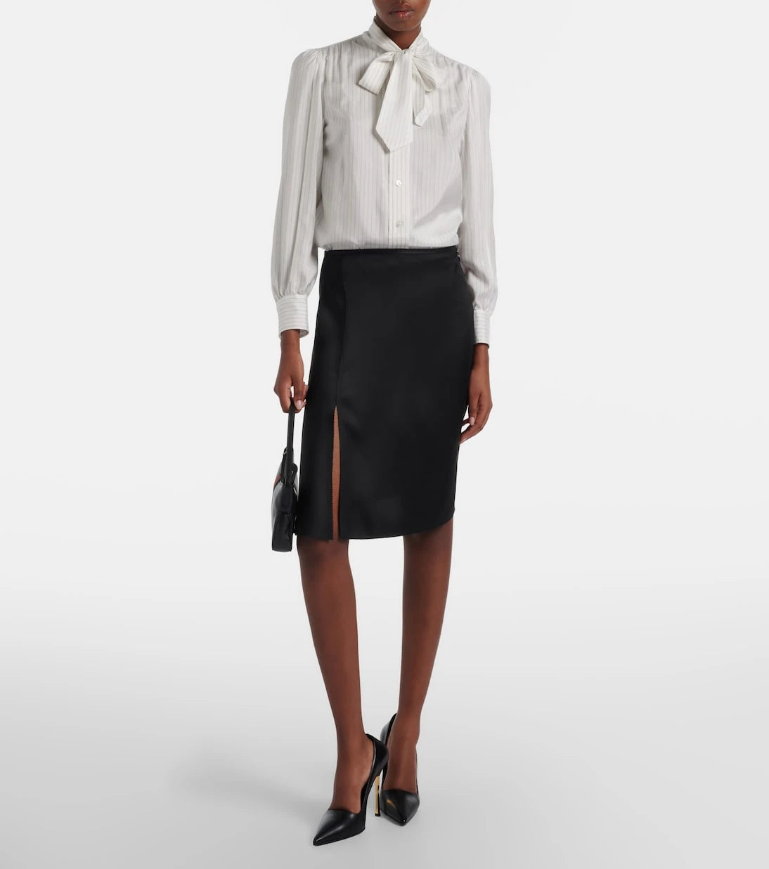 Gucci - Pinstripe tie-neck silk shirt