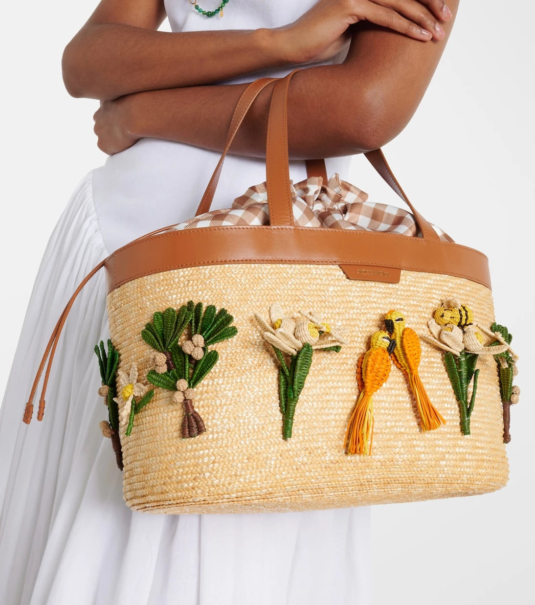 Aquazzura - Birdsong appliqué raffia tote bag