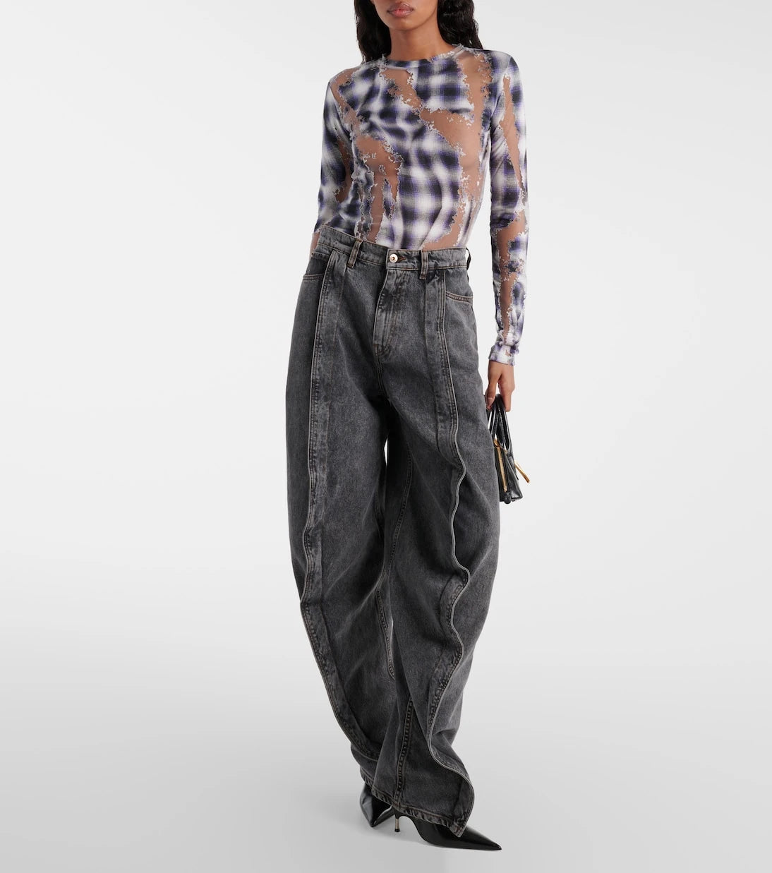 Y/Project - Checked sheer devoré top