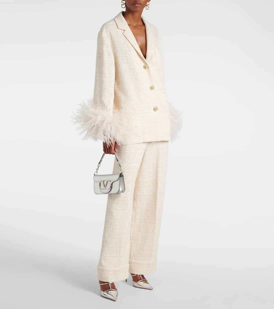 Valentino - Sequined tweed wide-leg pants