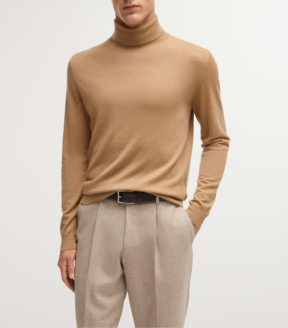 Beige Cashmere Rollneck Sweater