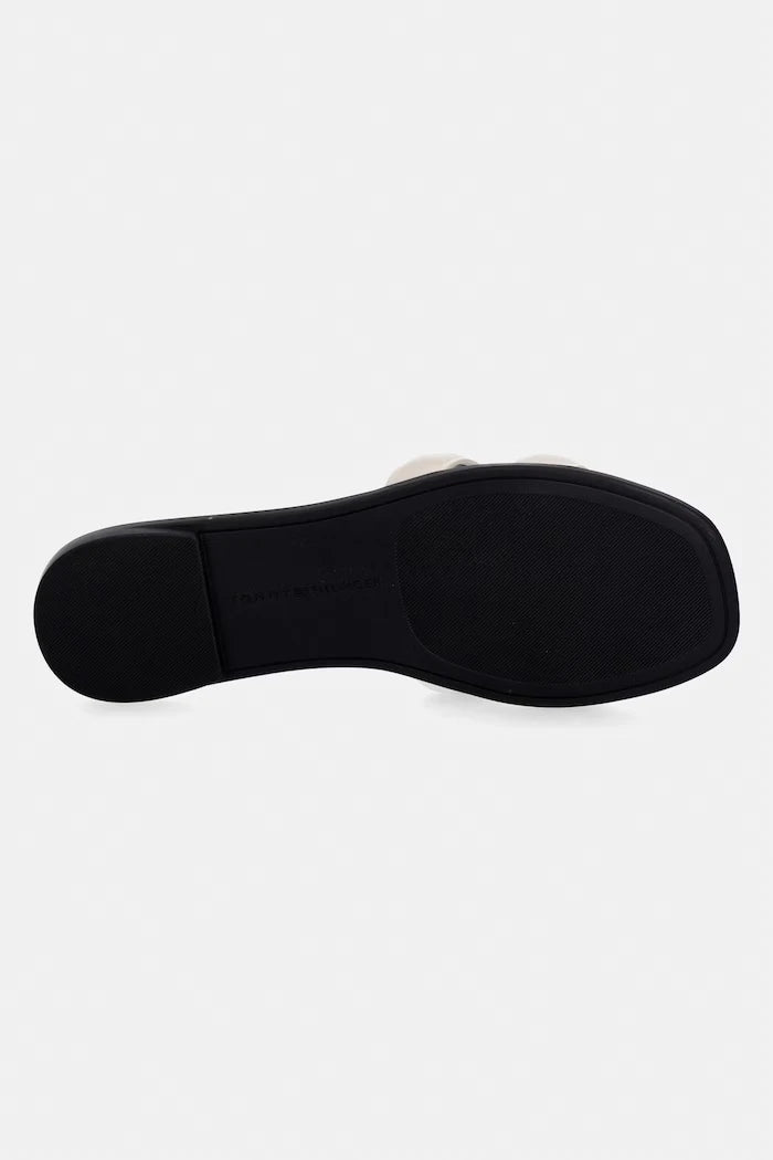 Tommy Hilfiger kadın düz tabanlı deri terlik TH LOGO STRAP MULE