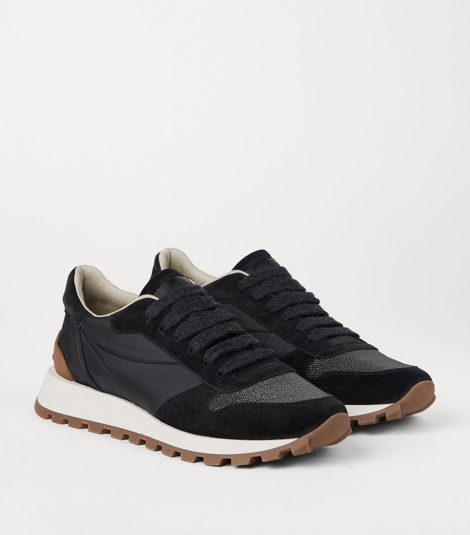 Brunello Cucinelli Black Suede Technical Running Sneakers